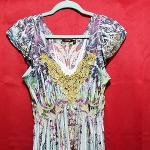 Women's APT 9 cap Sleeve long Dress Size Medium Multi Color Geometric Print
